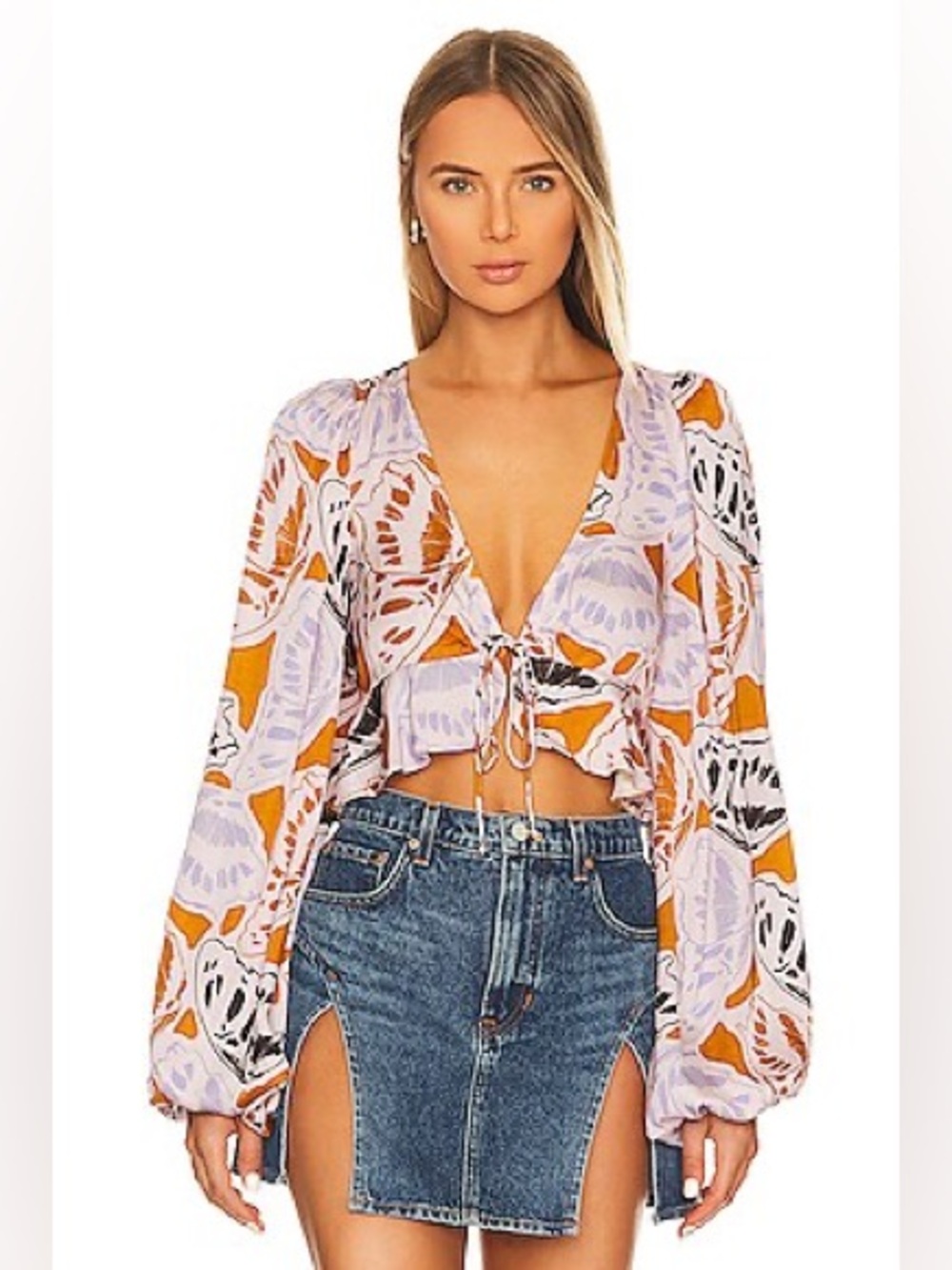 For Love & Lemons Esmeralda Crop Top in Orange Size XXS NWT